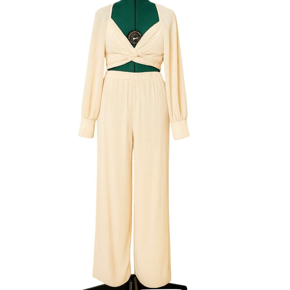 Mable Nele Front Twisted Pleated Boho Two-Piece Set Cream Size Small - Picture 3 of 5
